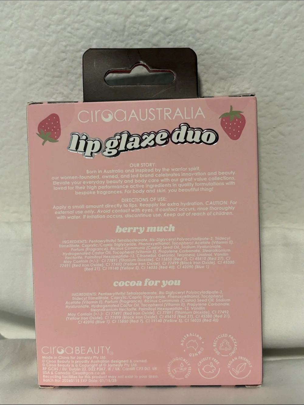 NIB CIROA Beauty Lip Glaze Duo Berry Much & Cocoa For you
